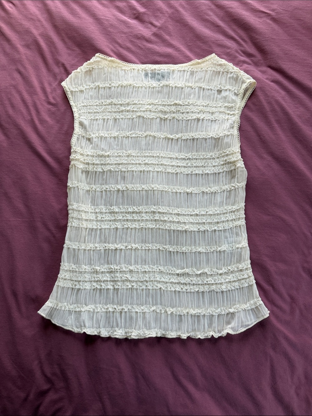 Cotton Candy Cream Ruffle-Trim Sleeveless Blouse